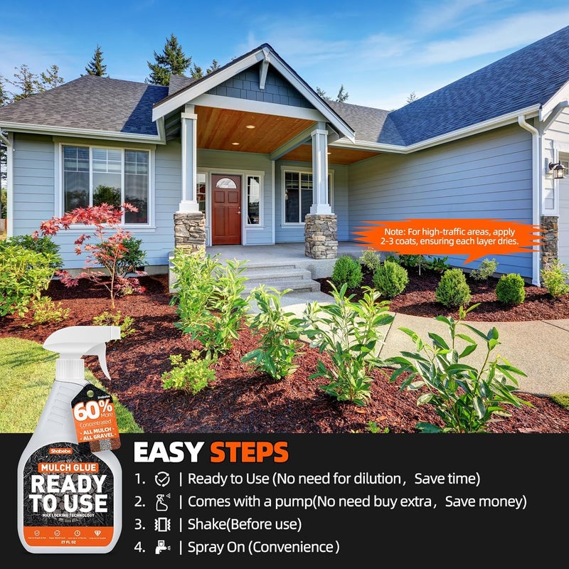 Shabebe Mulch Glue with Sprayer -Ready to Use Binder for Landscaping, Fast-Dry No Dilution Landscape Glue Spray for Rocks, Binder, Mulch Lock and Pea Gravel Stabilizer 27OZ - Image 4